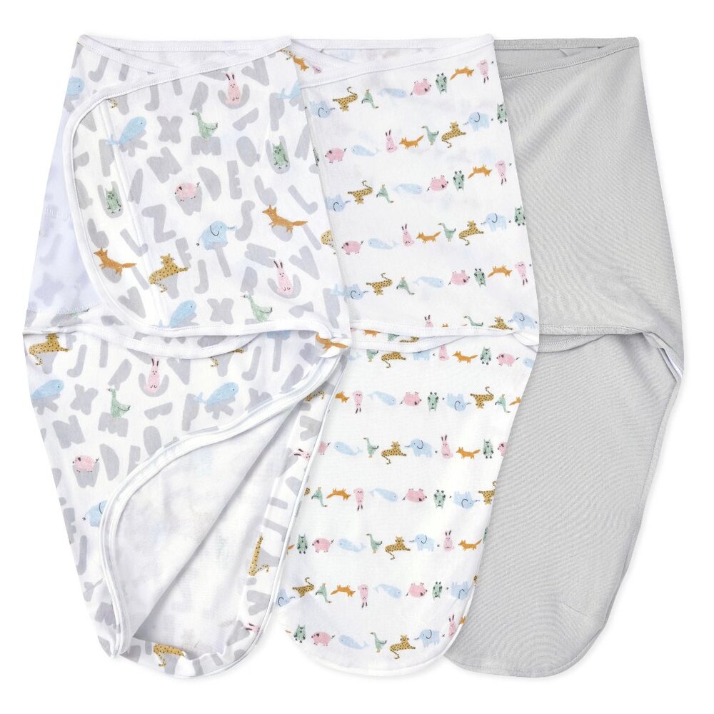 aden + anais Essentials Easy Swaddle Wrap - 3pk - 0-3 Months - Alphabet Animals
